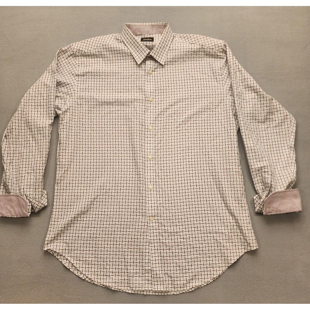 Neiman Marcus Men's Large Button Front Dress Shirt Plaid Check Cotton Long...